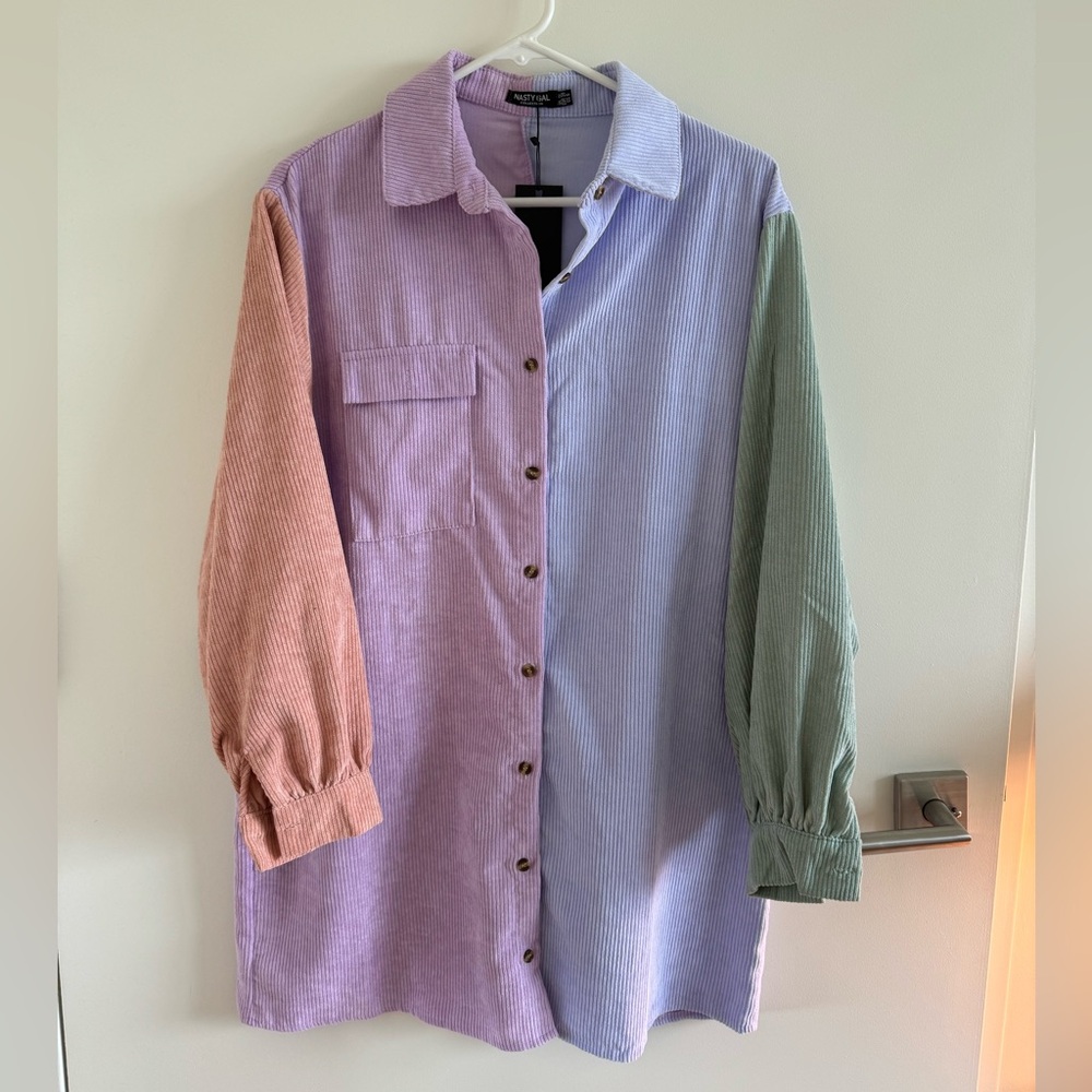 Nasty Gal corduroy shirt dress color block